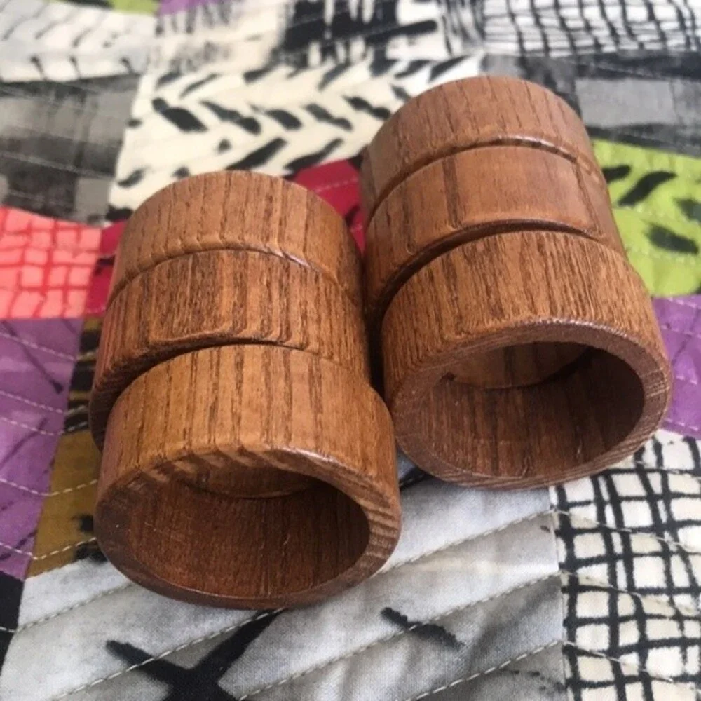 Wood Napkin Rings Set Retro